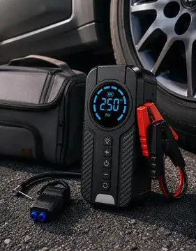 Auxiliar De Partida Bateria Carro Compressor De Ar Portátil 12V 4 funções em 1 Inflador Digital Calibrador Pneu Power Bank Lanterna LED Emer