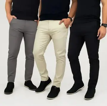 Kit 3 Calças Masculina Sarja Preto/cinza/areia Sport Fino
