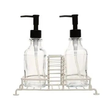 Porta Sabonete Líquido Duplo com Suporte para Esponja 280ml Preto Vidro Lyor Dispenser Pia Cozinha Banheiro