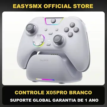 Controle Sem FIo EasySMX X05 Pro Rgb, Hall Effect, Botões Programáveis, Conexão Tri Mode, 1000hz & 1000mAh + Dock de carregamento
