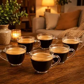 Jogo de Xícaras de Café em Vidro Transparente, 90ml 6 Peças