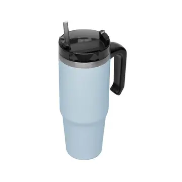 Copo Térmico SlimTerm 890ml Aço Inox Wolff Azul Parede Dupla com Canudo Base Ergonômica para Bebidas Quentes e Frias