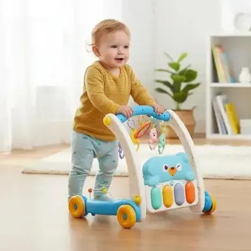 Andador Tapete De Atividades Musical 2 Em 1 Com Som Multicolorido azul, Branco E Amarelo
