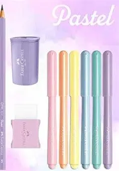 Kit Tons Pastel, Faber-Castell, KIT/PASTEL, Lápis de Cor + Canetinhas + Borracha + Apontador + Grafite