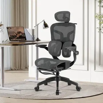 Cadeira de Escritório Ergonômica Testada conforme Nr-17, Duplo Apoio Lombar, Assento Deslizante com Ajuste de Profundidade 5cm, Apoio para P