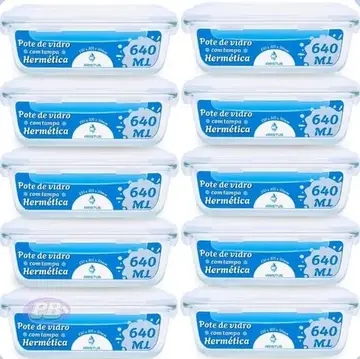 kit potes vidro hermetico 640ml 10 pecas