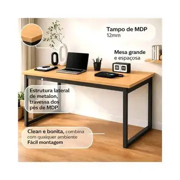 Mesa Escritório Industrial 150x60 Estrutura Ferro Reforçado Home Office