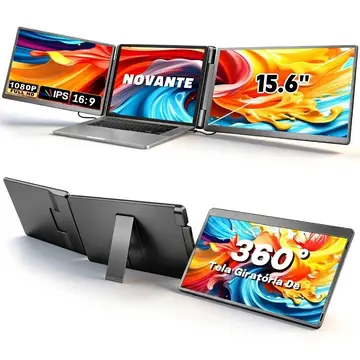 Monitor Portátil Expansor de Tela Dupla 15.6" FHD 1080p IPS, Tela Rotativa 360° para Notebook