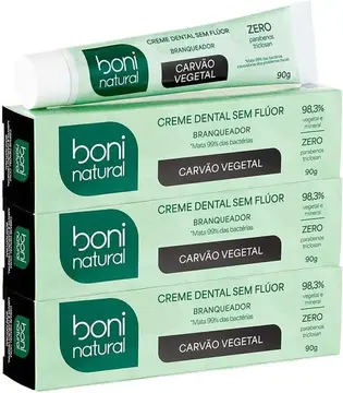 higiene bucal boni natural carvão ativado branqueador 90g 3 unidades sem flúor sem triclosan