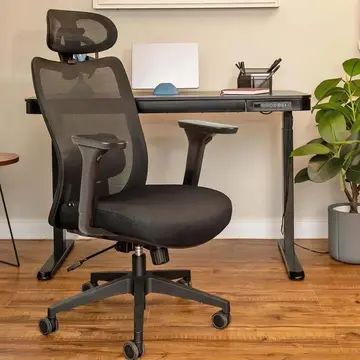 Cadeira Elements Astra Escritorio Ergonômica Preta com Apoio Lombar e Cabeça, Encosto Ajustável, Mesh Respirável