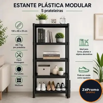 estante/plástico modular marianopole estante plastica modular 5 prateleiras preta