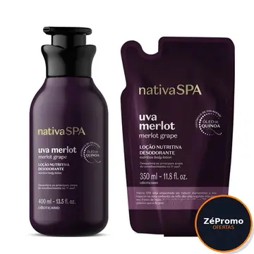 cosméticos o boticário nativa spa uva merlot loção corporal 400ml refil 35
