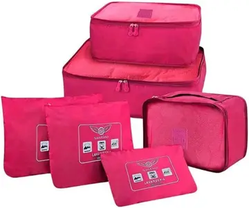 Santino Kit Organizador de bagagem de Viagem Rosa 6 Peças em Poliéster – Cubos Organizadores + Nécessaire P, M e G, Leve, Resistente e Compa