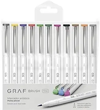 marcador artístico cis graf brush fine 12 cores