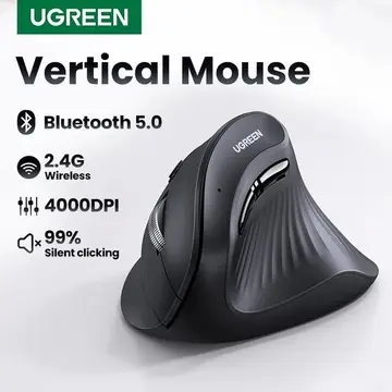 Mouse sem fio Ugreen, recarregável, Bluetooth 5.0, 2.4G, ergonômico, 4000 Dpi