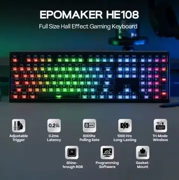 Teclado Magnético Epomaker He108, full-size, Rt 0.005