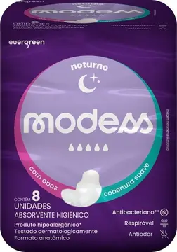 absorvente modess ever green noturno com abas 8 unidades