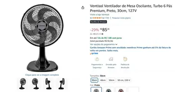 ventilador de mesa ventisol turbo 6 pás premium 30cm 127v preto