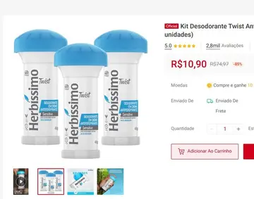 perfumaria herbíssimo twist antitranspirante sensitive 45g 3 unidades