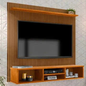 painel de tv everest tv até 50" cor naturale mdp design ripado 3 nichos