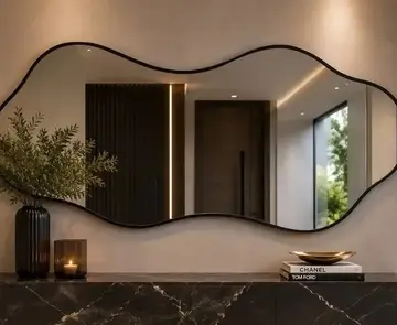 decoração espelho orgânico com moldura lapidado 100x50 preto