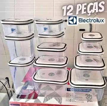 eletrodomésticos electrolux kit 12 potes herméticos plástico retangulares multiuso vedação silicone bpa free