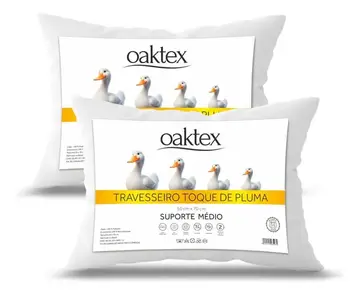 Kit 2 Travesseiros 70x50 Antialérgico Lavável Fibra Siliconada Toque de Pluma de Ganso Oaktex Cor Branco