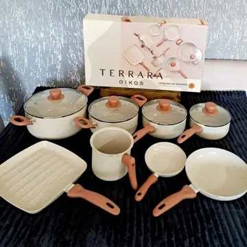 ✅ Oikos - Jogo 8 Panelas Antiaderente Cerâmico em Alumínio Bege Terrara