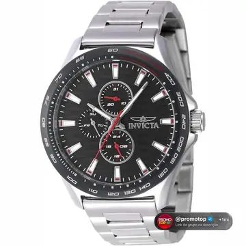 Invicta Relógio masculino Racing de 44 mm, aço inoxidável, mostrador preto, quartzo VH67, Preto
