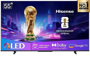 Hisense Smart TV UHD 4K QLED 55" Polegadas 55Q7QG Google TV Modo Jogo Pro 144 Hz, AMD FreeSync Premium