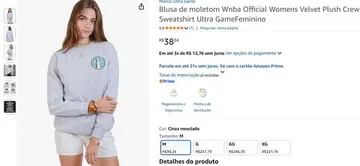 Blusa de moletom Wnba Official Womens Velvet Plush Crew Sweatshirt Ultra GameFeminino - Tam. M