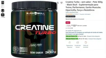 Creatine Turbo – sem sabor - Pote 300g - Black Skull - Suplementação para Treino, Performance, Ganho Muscular, Hipertrofia, Força e Resistên