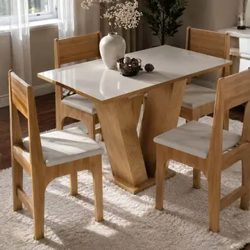 Conjunto Sala de Jantar 4 Lugares com Cadeiras Estofadas Mesa Com Tampo Retangular Semelhante Vidro Base V