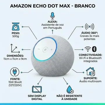 Assistente Pessoal Echo Dot Max Com Alexa Branca