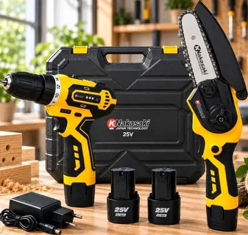 kit parafusadeira mini motosserra nakasaki 2 baterias maleta