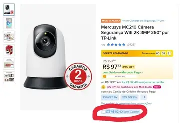 câmera de segurança mercusys mc210 2k 3mp 360