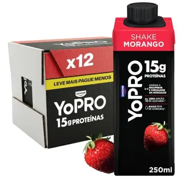 YoPRO Bebida Láctea Uht Morango – 15g de Proteínas, Líquido, Caixinha Tetra Pak 250ml Pack com 12 unidades
