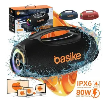 Caixa de Som Boombox 80W 8000Mah 10hrs Portátil Bluetooth 5.3 Sem fio Ipx6 À Prova D'água Com Luz Rgb - Basike