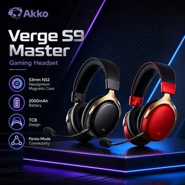 Headset Gamer Akko Verge S9 Master com Dsp Dual-Core de 32 bits e Conectividade Penta-Mode para Pc, Celular e Switch