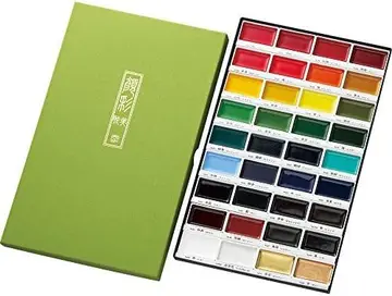 Aquarela Kuretake Gansai Tambi 36 Cores | 36 cores opacas vivas, pigmento não granulado, panelas grandes, paleta e tabela de cores, uso prof