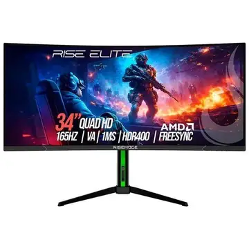 Monitor Gamer Curvo Rise Mode Elite 34", QHD, 165Hz, 1ms, VA, FreeSync, HDR 400, Preto, DisplayPort e HDMI, sRGB 110%, Ajuste altura - RM-MO