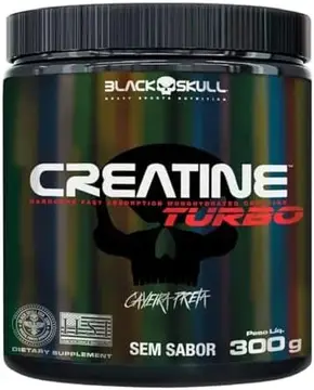 Creatine Turbo – sem sabor - Pote 300g - Black Skull - Suplementação para Treino, Performance, Ganho Muscular, Hipertrofia, Força e Resistên