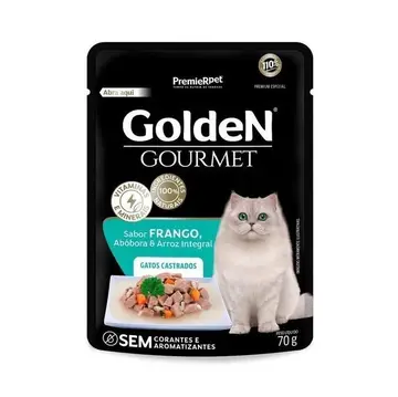 Ração Úmida Gourmet para Gatos Castrados Sabor Frango, Abóbora e Arroz Integral 70G Golden