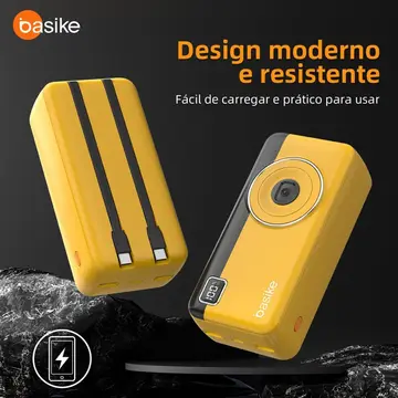 carregador portátil basike power bank 30000mah 2 saídas usb-a e tipo-c 22.5w amarelo