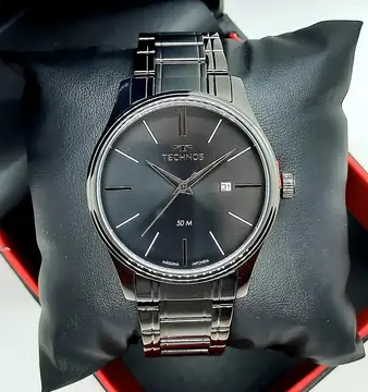 relógio technos masculino quartzo grafite 42mm aço resistente à água