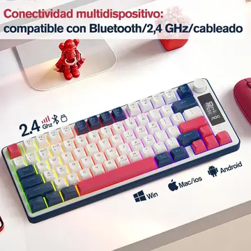 teclado sem fio aoc gk280 trimodo bluetooth 2.4 ghz usb-c