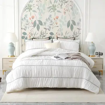 Bedding Dreamer Conjunto de edredom branco, King, franzido e plissado, 3 peças, decoração de casa, casa de fazenda, boêmio, extra macio, mic