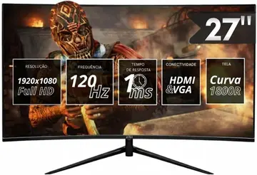 Monitor Gamer Curvo 27" Tela VA Full HD 1920x1080, 120Hz/1ms HDMI/VGA/DisplayPort