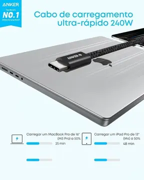 cabos anker zolo usb-c para usb-c 240w 1,5m