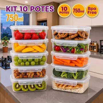 cozinha kit 10 potes 750ml com tampa trava plástico